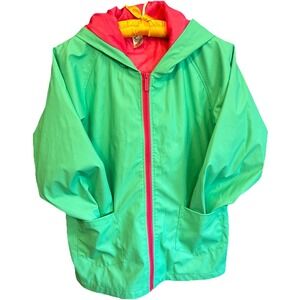 Viv & Lou Girls Mint Green & Pink Rain Jacket‎ Zip Coat Size Large 14/16 Kids